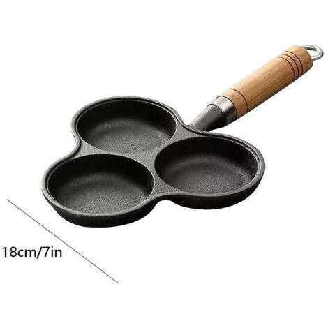 Poêle à omelettes en fonte à 3 trous, antiadhésive, pour œufs et jambon. (1/5)