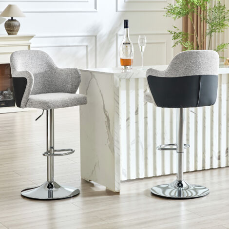 Lot de 2 tabourets de bar réglables, chaises de comptoir modernes rembourrées avec accoudoirs, tabourets pivotants à 360° avec base chromée, chaises d'îlot de cuisine réglables en hauteur pour bar à d (1/5)