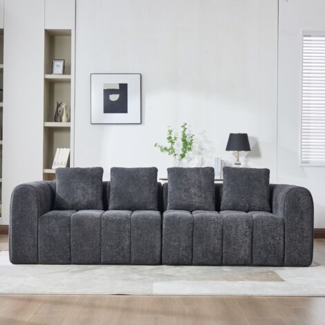 Lot modulaire en angle 2 pièces, gris foncé 260x94,5x80cm, mousse haute densité, sans montage, revêtement velours avec accoudoirs, canapé profond (1/5)