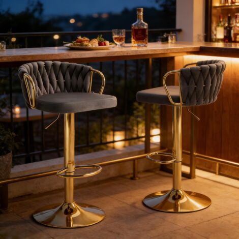 Lot de 2 tabourets de bar élégants, repose-pieds avec coussin doux, assise confortable, chaise de cuisine (1/5)