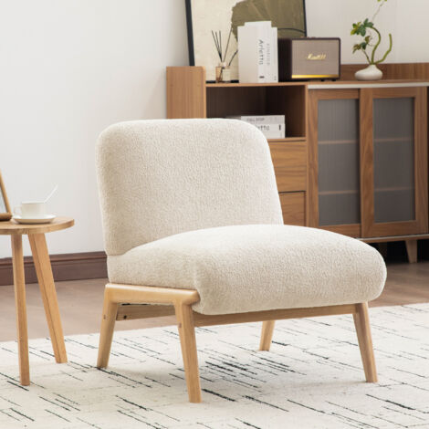Fauteuil lounge scandinave en tissu - Chenille douce et cadre en bois solide, parfait pour salon & chambre, Beige (1/5)
