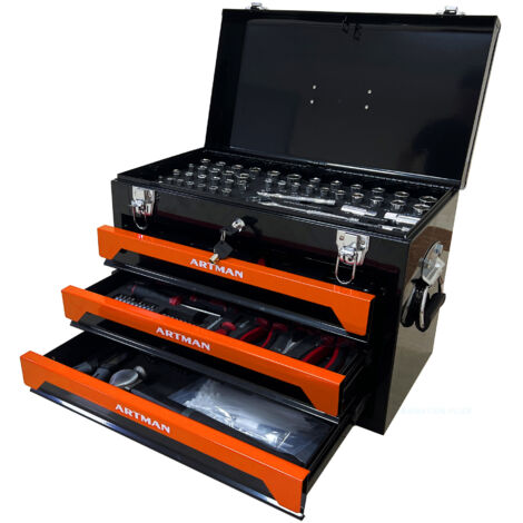 Lot transportable 3 niveaux, outils 4 étages, barre métallique, compartiment supérieur et accessoires, pour garage, appartement ou établi, noir & orange (1/5)