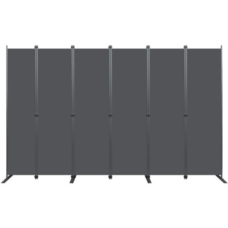 Paravent 6 panneaux, grande cloison de séparation, 304 x 180 cm, écran d'intimité intérieur, autoportant, gris, pour bureau, chambre, salon, salle à manger, bureau à domicile (1/5)
