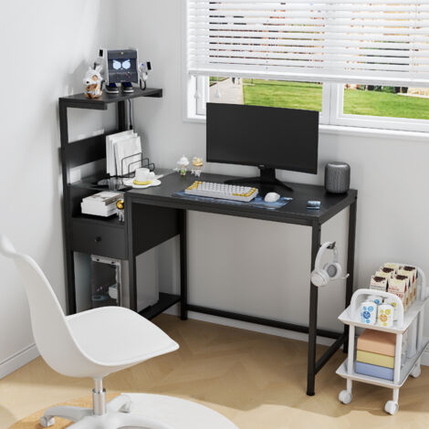 Bureau d'ordinateur avec prises électriques et étagères de rangement, table d'étude avec ports USB et station de charge, poste de travail PC pour bureau à domicile, noir (1/5)