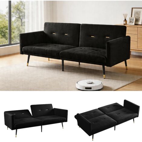 Canapé-lit 2-en-1, canapé pliant multifonction avec dossier réglable, convertible pour salon & chambre, noir (1/5)