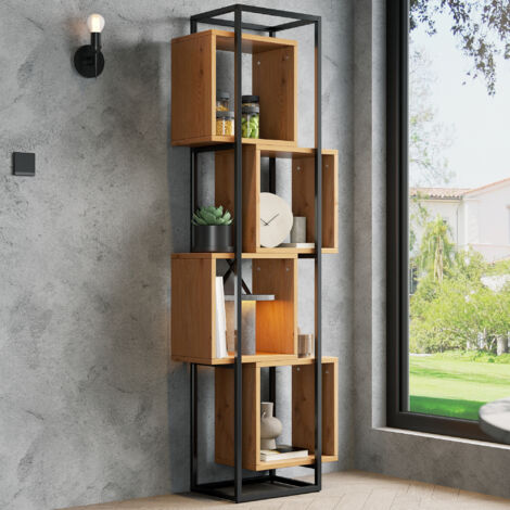 Étagère 59×30×180 cm – Bibliothèque ouverte en métal avec étagères en bois MDF, 4 compartiments, design empilable créatif, pour livres, objets de collection & décoration (1/5)