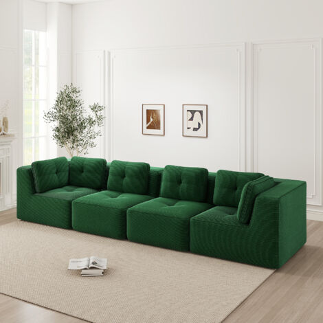 Canapé modulaire salon 4 places profond, assise confortable coussins moelleux housse velours, antidérapant, vert, sans montage (1/5)