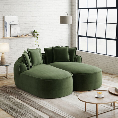 Canapé double confortable en chenille nuage, design sans cadre, double méridienne extra-large, coussins inclus, prêt à l'emploi, pour salon, vert (1/5)