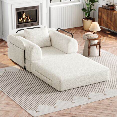 Canapé-lit Chenille 2-en-1 avec coffre de rangement dans l'accoudoir, trois armatures métalliques et plusieurs configurations. (1/5)