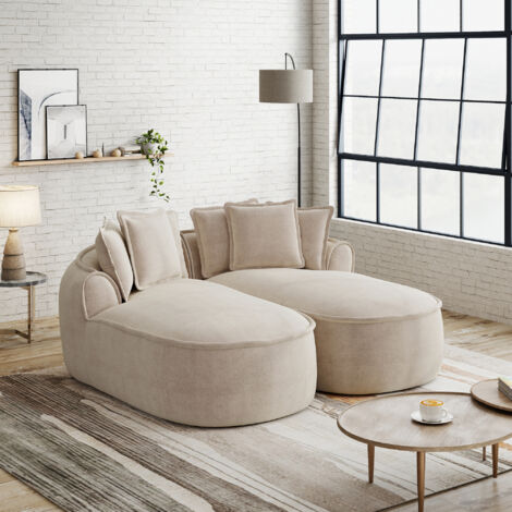 Canapé double confortable en chenille nuage, design sans cadre, double méridienne extra-large, coussins inclus, sans montage nécessaire, pour salon, beige clair (1/5)