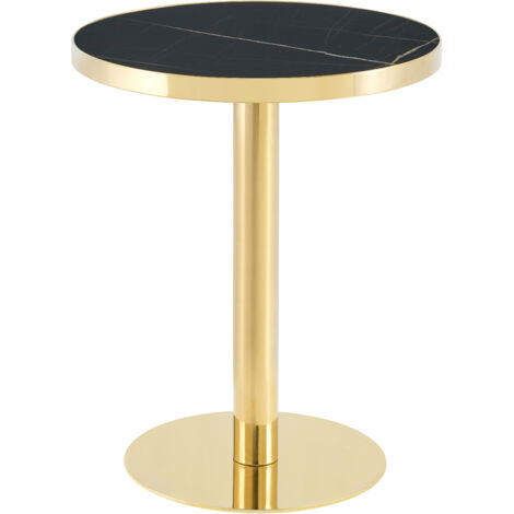 Table d'appoint ronde moderne, cadre en acier inoxydable doré, plateau finition marbre UV, table d'accent pour salon, table d'extrémité de luxe avec piédestal robuste (1/5)