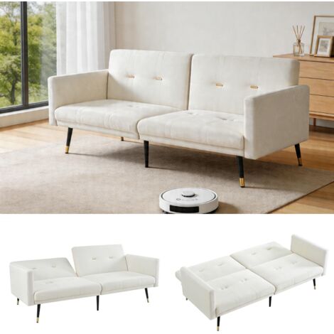 Canapé-lit 2-en-1, canapé convertible multifonction avec dossier réglable, sofa transformable pour salon & chambre, beige (1/5)