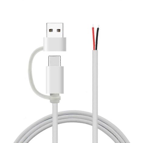 Câble d'alimentation de remplacement DIY 5V/2A USB Type C mâle 2 broches avec queue de cochon pour LED-Type C plus USB- (1/5)