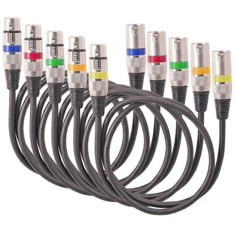 5 câbles microphone symétriques XLR mâle/femelle 3 broches pour tables de mixage et microphone - 1 m (1/5)