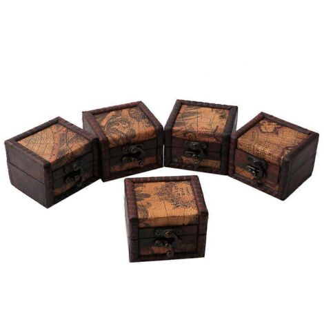 Coffret à bijoux vintage en bois, orné d'une carte au trésor en relief, pour ranger vos bijoux. (1/5)