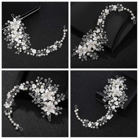 Bandeau de cheveux tendance en forme de fleur, orné de perles et de bijoux floraux faits main, idéal pour un anniversaire. (1/5)