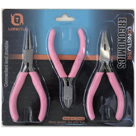 Ensemble de 3 pinces roses pour la fabrication de bijoux : pince coupante et plieuse, kit d'outils. (1/5)