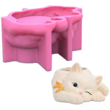 Petit pot de fleurs pour chat, moule en silicone pour résine époxy, pot à succulentes (1/5)