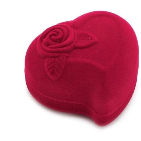 Boîte à bagues de mariage/fiançailles rouge, en cuir et velours en forme de cœur (1/5)