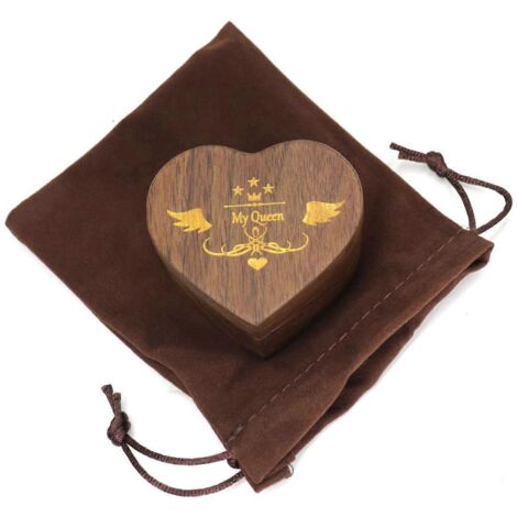 Boîte à bagues en bois de noyer en forme de cœur, intérieur en velours doux, coffret à bijoux (1/5)