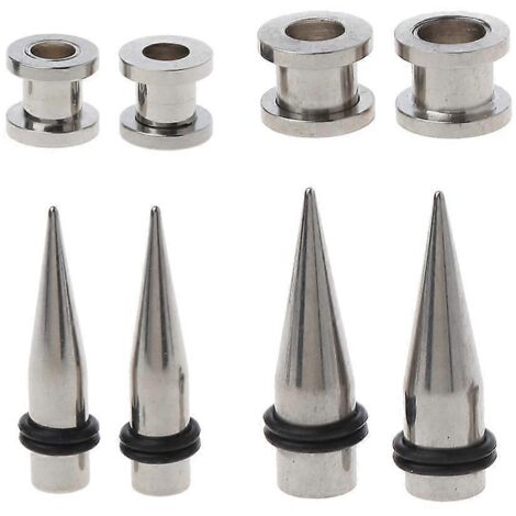 Lot de 2 paires d'œillets d'oreilles coniques et tunnels en acier 316L de 7 mm et 9 mm (1/5)