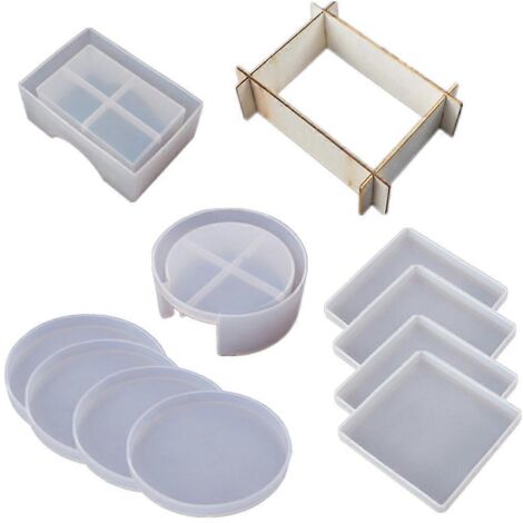 10 moules en résine, moules en silicone pour sous-verres, boîte de rangement pour sous-verres, moule rond (1/5)