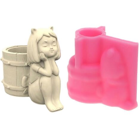 Moules en silicone et plâtre en forme de tonneau pour la fabrication de pots de fleurs pour plantes succulentes, en forme de fille en 3D (1/5)