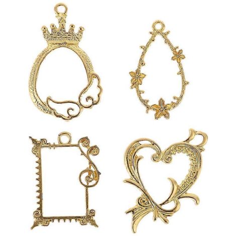 Lot de 4 pendentifs en métal doré ajouré en forme de papillon et de cœur (1/5)