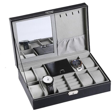 Boîte de rangement portable en cuir PU pour montres, bijoux (boucles d'oreilles, bagues, colliers), présentoir pour collection. (1/5)