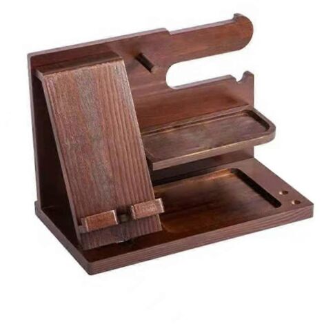 Station d'accueil pour téléphone en bois, porte-clés, support pour portefeuille, organisateur de bijoux et de montres (1/5)