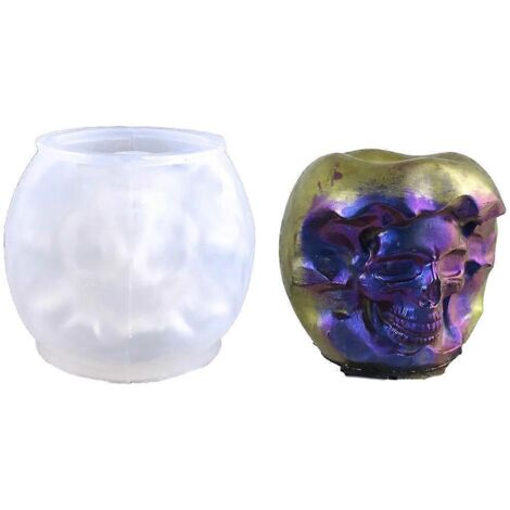 Moule en résine en forme de tête de mort et de pomme, moule à bougies, moule en silicone pour vase et décoration intérieure (1/5)