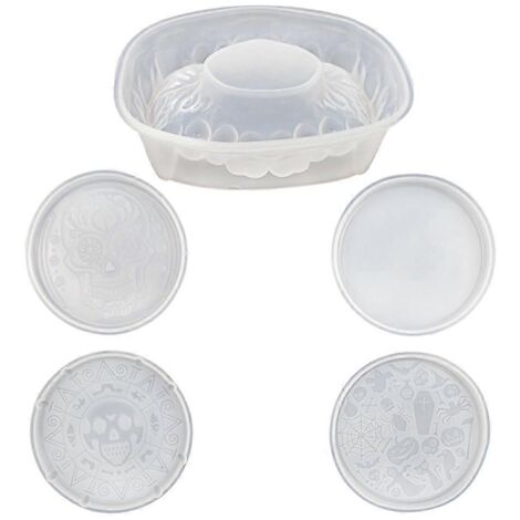 Lot de 5 moules en résine pour sous-verres d'Halloween, avec crocs et support de rangement. (1/5)