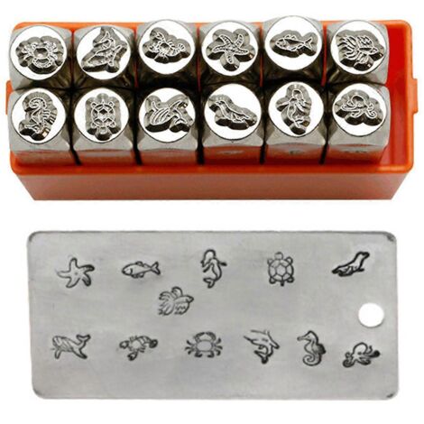 Kit de 12 pièces pour poinçonnage de symboles en métal à faire soi-même, outil d'impression en forme d'animaux (1/5)
