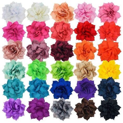 Lot de 30 fleurs en mousseline de soie de 30 couleurs différentes, pour enfants et adultes. Accessoires pour cheveux. (1/5)