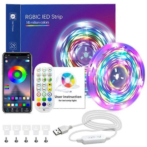 Bande lumineuse LED compatible Bluetooth avec contrôle du son et de la musique, RGB 5V USB, rétroéclairage - 5 mètres (1/5)