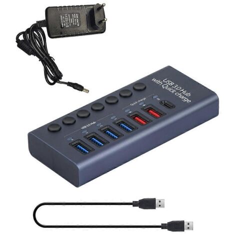 Hub USB 7 ports - Hub USB 3.0 - Répartiteur en aluminium - Adaptateur secteur 12 V 3 A 36 W - UE (1/5)