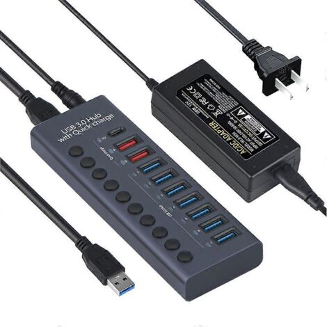 Hub USB 10 ports - Hub USB 3.0 - Répartiteur en aluminium - Adaptateur secteur 12 V 5 A 60 W - US (1/5)