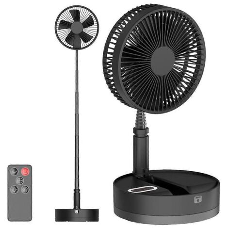 Ventilateur de bureau/sur pied portable avec télécommande, 4 vitesses, 10 800 mAh, rétractable, noir (1/5)