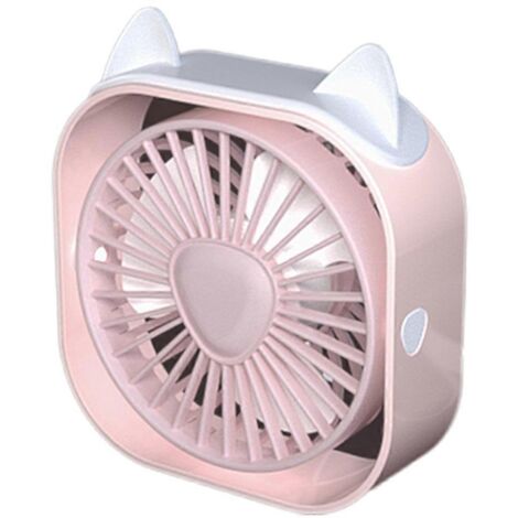 Ventilateur de bureau USB, mini ventilateur de bureau, 3 vitesses de rotation, ventilation puissante, motif oreilles de chat, rose (1/5)