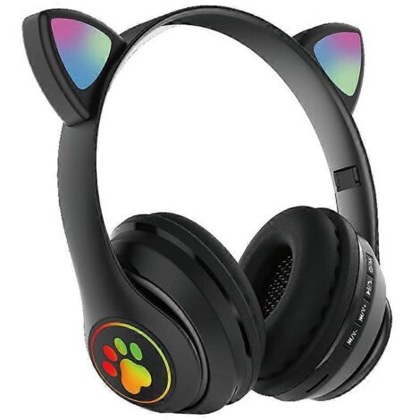Casque sans fil Bluetooth avec oreilles de chat, lumière LED, pliable et micro intégré. (1/5)