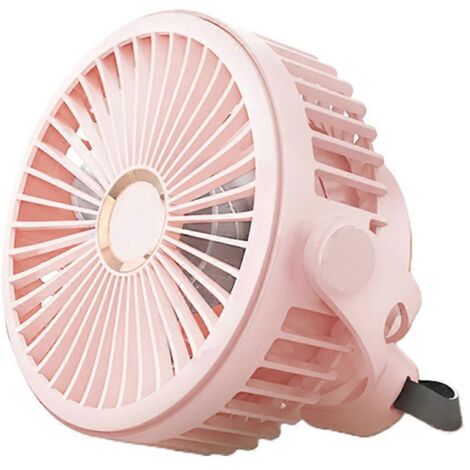 Ventilateur de bureau/suspension rechargeable USB 5000/10000 mAh pour voyages et escalade - Rose (1/5)