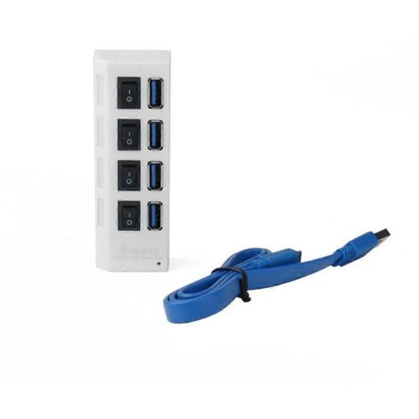 Hub USB 3.0 à 4 ports avec adaptateur secteur et interrupteur marche/arrêt. (1/5)