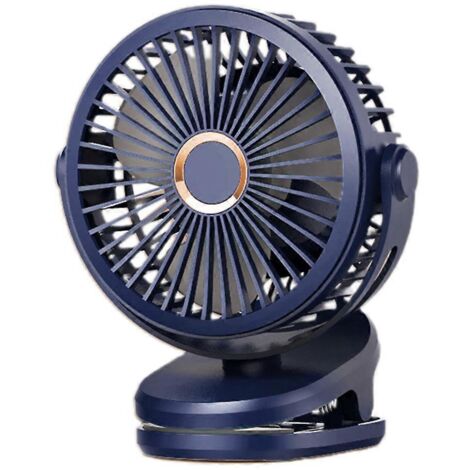 Ventilateur portable à pince de 15 cm (6 pouces) pour poussette, alimenté par USB, avec 4 vitesses, batterie de 5000 mAh et couleur bleue. (1/5)