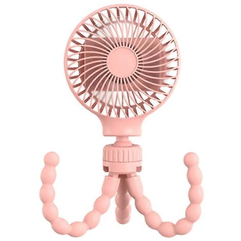 Ventilateur de bureau USB mini portable en forme de pieuvre 4Levels avec trépied flexible 9V 4W - Batterie 4000 mAh - Rose (1/5)