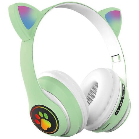 Casque sans fil Bluetooth avec oreilles de chat, lumière LED, pliable et micro intégré. (1/5)