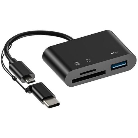 Lecteur de cartes TF/SD USB Type-C OTG 2.0, adaptateur hub micro USB pour téléphone et ordinateur (1/5)