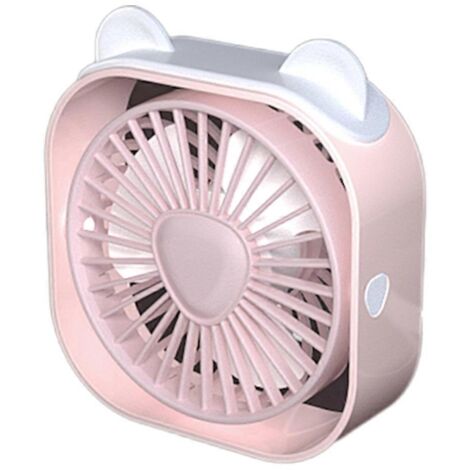 Ventilateur de bureau USB, mini ventilateur de bureau, 3 vitesses de rotation, ventilation puissante, motif oreilles d'ours, rose (1/5)