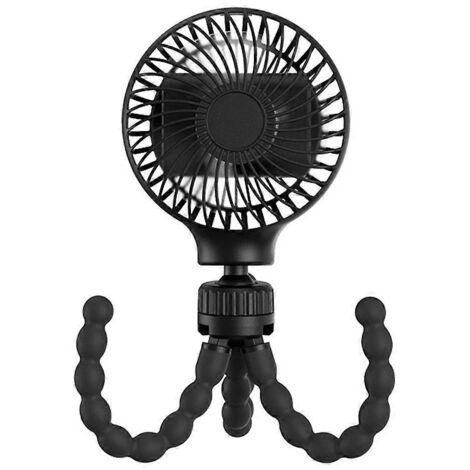 Ventilateur de bureau USB 4Levels Mini en forme de pieuvre avec trépied flexible 9V 4W - Batterie 3000 mAh - Noir (1/5)