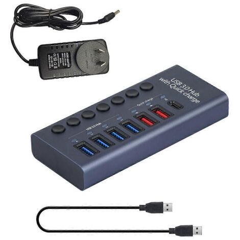 Hub USB 7 ports - Hub USB 3.0 - Répartiteur en aluminium - Adaptateur secteur 12 V 3 A 36 W - AU (1/5)