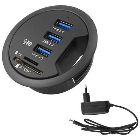 Prise d'alimentation dissimulée, hub USB 3.0, lecteur de cartes SD/MMC/TF, connexion libre - Prise UE (1/5)
